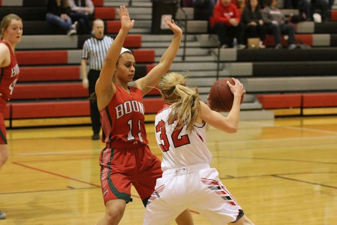 Sydney Bertman looking for an open teammate to pass to during a game against Boone last season.
