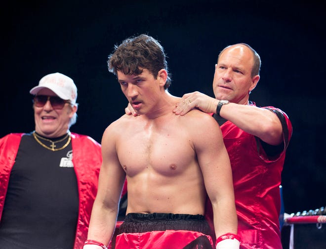 From left, Ciaran Hinds, Miles Teller and Aaron Eckhart in "Bleed for This." (Verdi Productions)