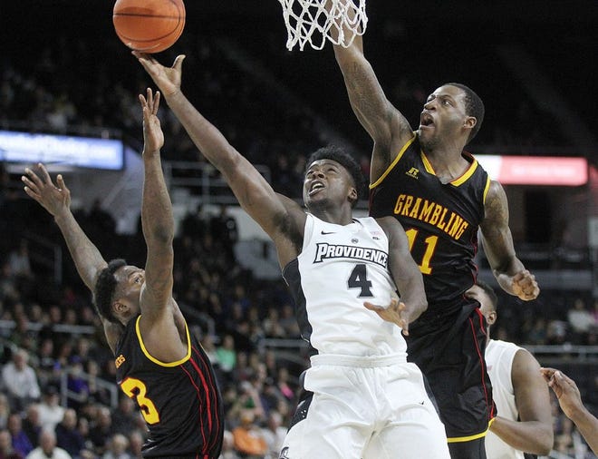 Providence's Maliek White drives to the basket in the second half against Grambling State on Saturday in Providence.