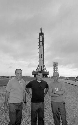 Apollo 12 moon mission crewmen, from left, are Lunar Module Pilot Alan Bean; Command Module Pilot Richard Gordon; and Commander Charles Conrad. File Photo/The Associated Press