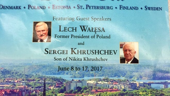 Promotional material for Texas Exes’ June 2017 cruise with Lech Walesa and Sergei Khrushchev.