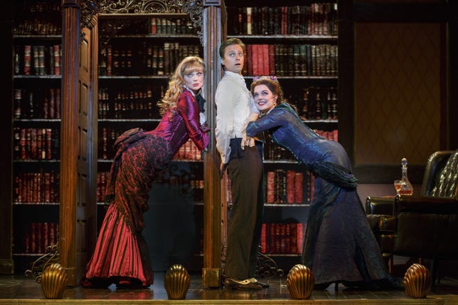 The national touring company, from left, Kristen Beth Williams as Sibella Hallward, Kevin Massey as Monty Navarro and Kristen Hahn as Phoebe D'Ysquith in a scene from the national tour of "A Gentleman's Guide to Love & Murder." The musical comedy comes to Charlotte next week. PHOTOS BY JOAN MARCUS.