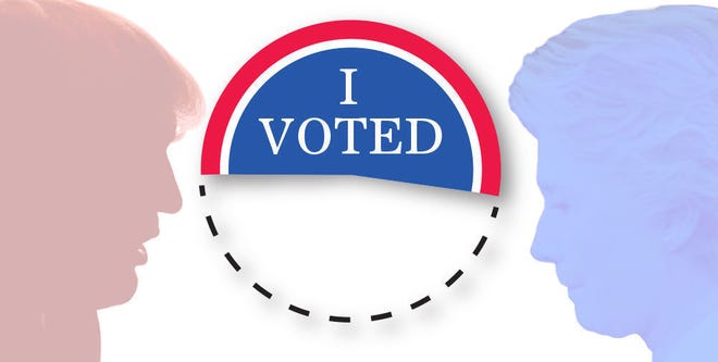 Photo illustration of what a "I Voted" sticker would look like if it were a pie chart representing the percentage of people who actually voted during the 2016 presidential election.