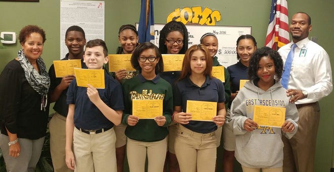 Back Row left to right: Cathleen Jackson (Guidance Counselor), Josiah Helaire, Amari Williams, Raven Finley, Imani Brooks, Breionna Mitchell, Chazz Watson (Assistant Principal)
Front Row left to right: Alton Dupre, Alyssa Quezaire, Vianny Martinez, Ch'lae Jones (Not pictured: Ikera Truehill, Asia Lomas, Miyah Burris)