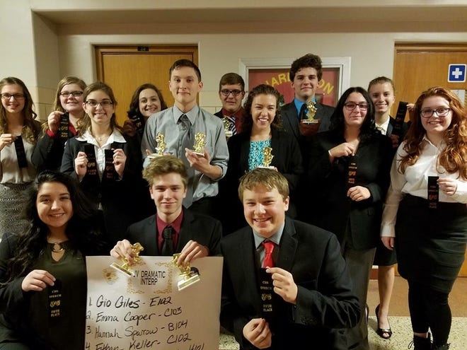 The LCHS Speech team finalists pose with their awards after a successful tourney Saturday at Charleston. Photo submitted