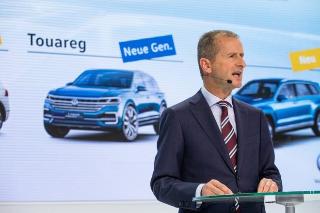 The head of the Volkswagen core brand, Herbert Diess, sets out the company's new strategy Tuesday at its headquarters in Wolfsburg, Germany. DPA / PHILIPP VON DITFURTH