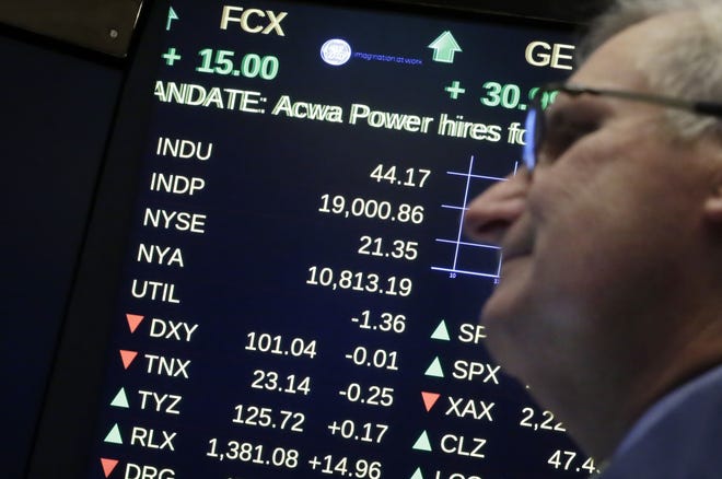 A board above the trading floor of the New York Stock Exchange shows the Dow Jones industrial average above 19,000, Tuesday, Nov. 22, 2016. U.S. stocks are rising Tuesday morning after most major indexes closed at record highs the day before. (AP Photo/Richard Drew)