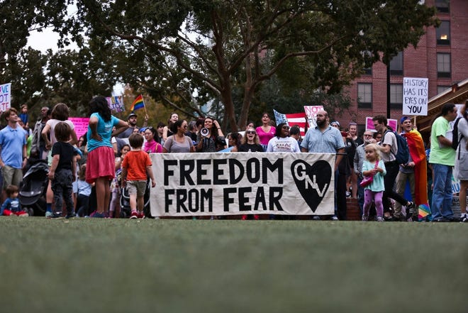 Protestors attend the Freedom from Fear March, a rally against President-elect Donald Trump in Gainesville on Nov. 19. (Andrea Cornejo/ Staff photographer)