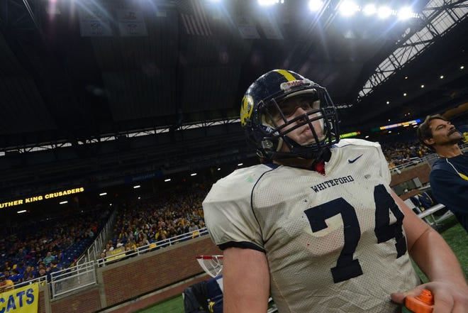 Whiteford's Lucas Tesznar stands on the sidelines during the Division 8 state championship against Muskegon Catholic Central Friday at Ford Field. (Monroe News photo by TOM HAWLEY)