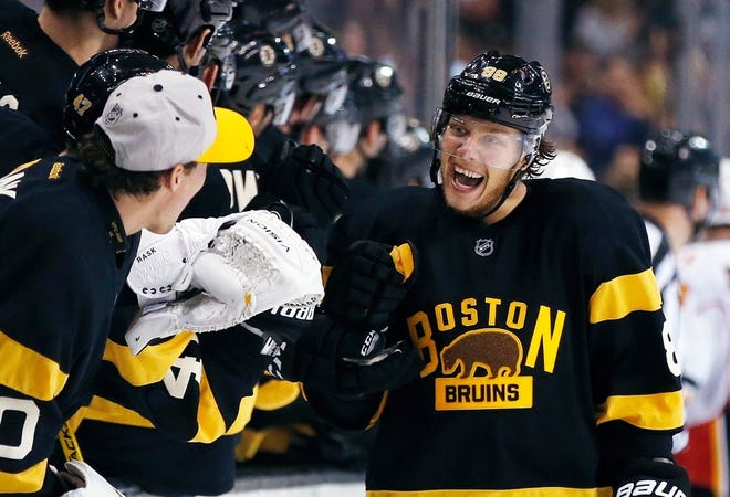 David Pastrnak was the only Bruin to score in Friday's loss to Calgary.