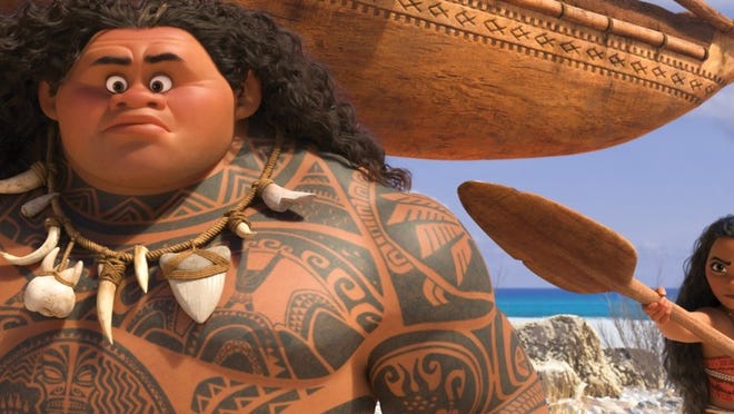 Maui (voice of Dwayne Johnson) may be a demigod-half god, half mortal, all awesome — but he’s no match for Moana (voice of Auli’i Cravalho), who’s determined to sail out on a daring mission to save her people. Disney