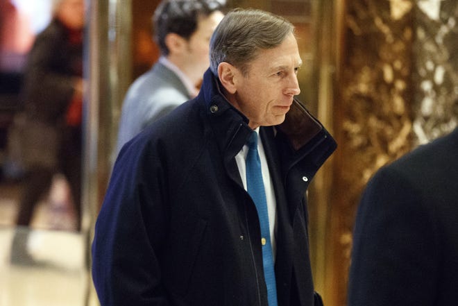Former CIA director retired Gen. David Petraeus arrives at Trump Tower for a meeting with Presiden-elect Donald Trump, Monday, Nov. 28, 2016, in New York. (AP Photo/ Evan Vucci)