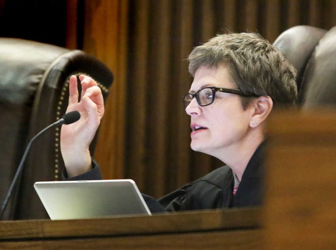 Kansas Supreme Court Justice Carol A. Beier asks a question during the appeal of John Robinson’s death penalty before the Kansas Supreme Court on Tuesday, March 24, 2015. (File photo, The Capital-Journal)