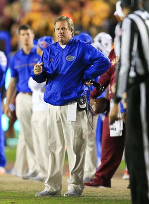 Florida coach Jim McElwain says he has the Gators football program pointed in the right direction despite Saturday's 31-13 loss to Florida State at Doak Campbell Stadium in Tallahassee. (Matt Stamey/Correspondent)