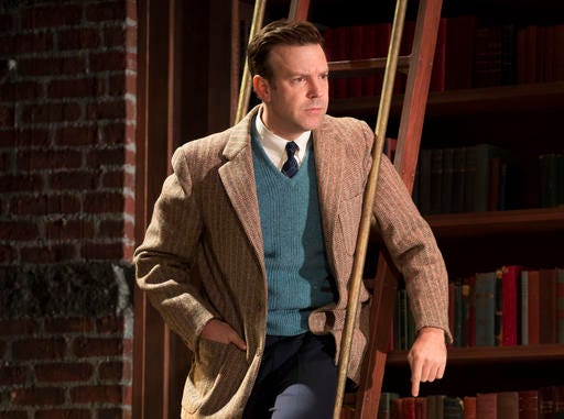 In this image released by The Publicity Office, Jason Sudeikis appears during a performance of "Dead Poets Society," in New York. (Joan Marcus/The Publicity Office via AP)