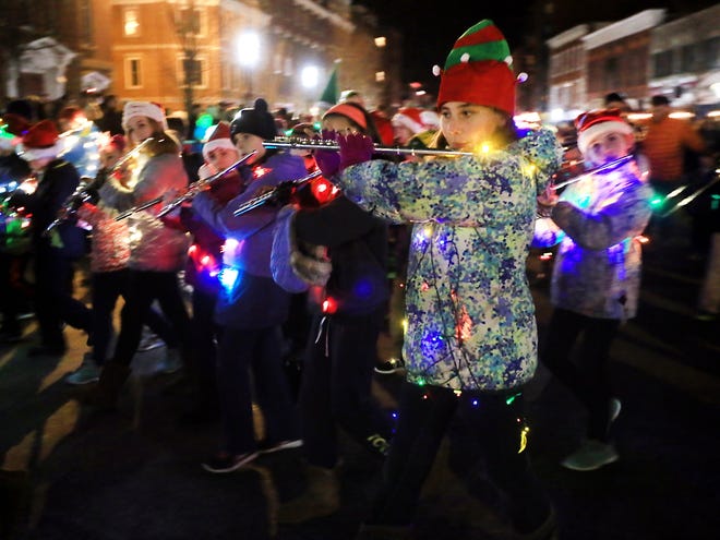 Band members from Greenland Central School march in the Portsmouth Holiday Parade in 2015. Photo by Ioanna Raptis/Seacoastonline, file