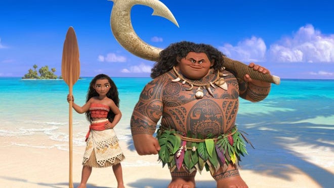 Moana, left, and Maui go on an adventure together in “Moana.” Contributed by Walt Disney Studios Motion Pictures