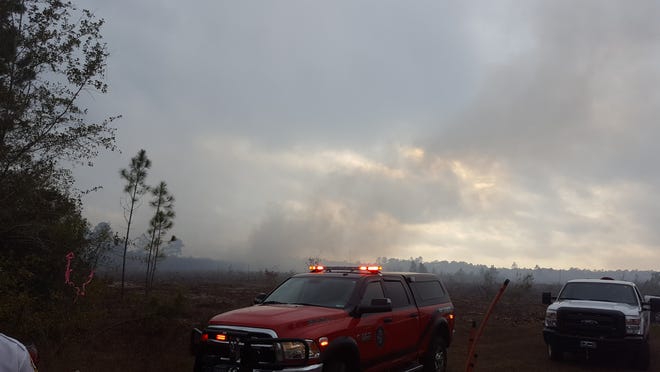 Fire crews respond to a blaze over the weekend near Callaway. The county utilized the new Alert Bay emergency notification system to reach residents about the fire. SPECIAL TO THE NEWS HERALD