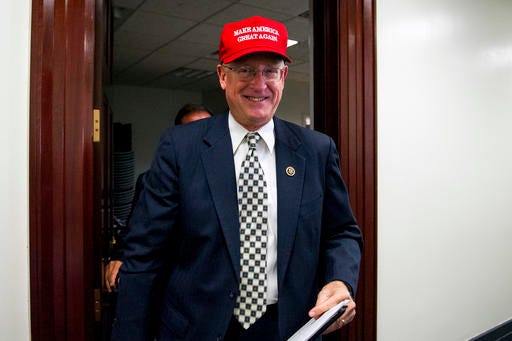 Rep. Mike Conaway, R-Texas, wearing a "Make America Great Again" hat leaves a November House Republican leadership meeting on Capitol Hill in Washington. House Republicans are laying the groundwork for a fresh effort to overhaul the nation's food stamp program during Donald Trump's presidency, with the possibility of new work and eligibility requirements for millions of Americans.