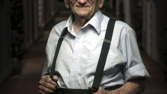 The last surviving Nuremberg prosecutor, Ben Ferencz, in walkway near his Delray Beach home, Wednesday, November 30, 2016. Ferencz will speak at a Holocaust Memorial Museum event in Boca on Dec. 13. Damon Higgins / The Palm Beach Post