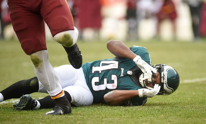 Philadelphia's Darren Sproles (43), suffered a concussion following an illegal hit by Washington's Deshazor Everett (22) on a punt return last Sunday. Sproles will miss Sunday's game with the Ravens due to the concussion.