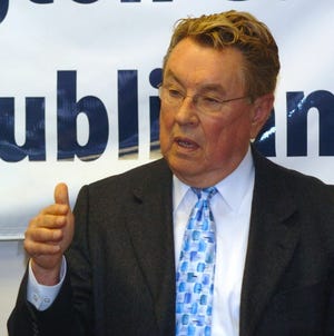 Burlington County Surrogate George Kotch speaks at a press conference after the announcement today that he is switching parties. He spoke at Republican headquarters in Mount Holly.