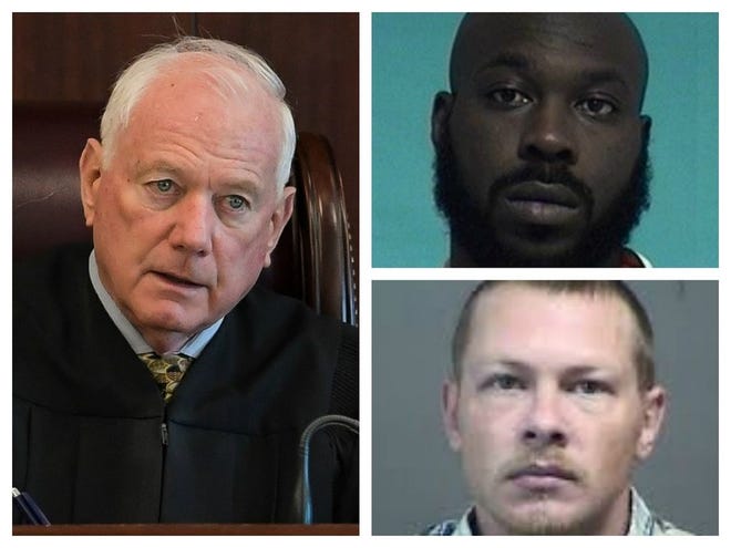 Judge Robert Foster, left, presides over court proceedings at the Robert Foster Justice Center in Yulee. Zachary Jamison, top right, was charged with selling cocaine in Nassau County. Foster sentenced him to 13 months in prison. Timothy Blount, bottom right, pleaded guilty to selling five grams of cocaine in Nassau County. Foster sentenced him to drug rehabilitation and probation.