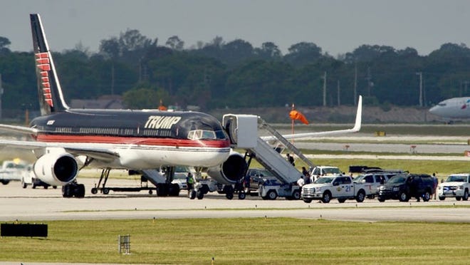 President-elect Donald Trump’s plane departs for a USA Thank You Tour 2016 stop at the Ladd–Peebles Stadium in Mobile, Alabama, on Dec. 17.