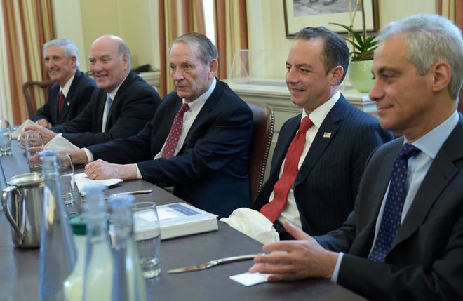 Susan Walsh/Associated Press President-elect Donald Trump’s incoming White House Chief of Staff Reince Priebus, second from right, attends a meeting with former White House Chiefs of Staff on Friday at the White House.