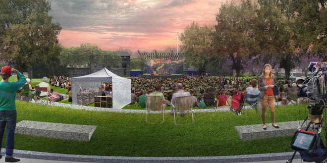 A bowl stage area for performances is envisioned by a Portsmouth Blue Ribbon Committee for the future of Prescott Park. (Weston & Sampson image)