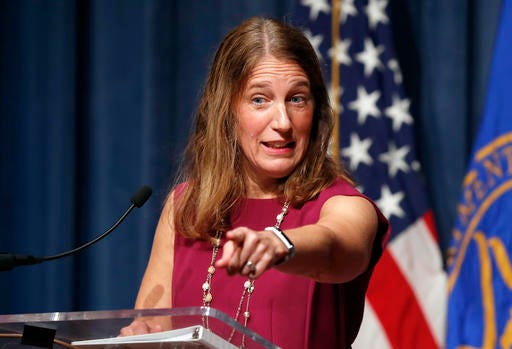 In this Oct. 19, 2016 photo, Health and Human Service (HHS) Secretary Sylvia Burwell speaks during a news conference at the HHS in Washington. The Obama administration says 6.4 million people have signed up so far this year for subsidized private insurance coverage through HealthCare.gov. Despite rising premiums, dwindling insurers, and a Republican vow to repeal â€œObamacare,â€ enrollment is running ahead of last yearâ€™s pace. (AP Photo/Alex Brandon)