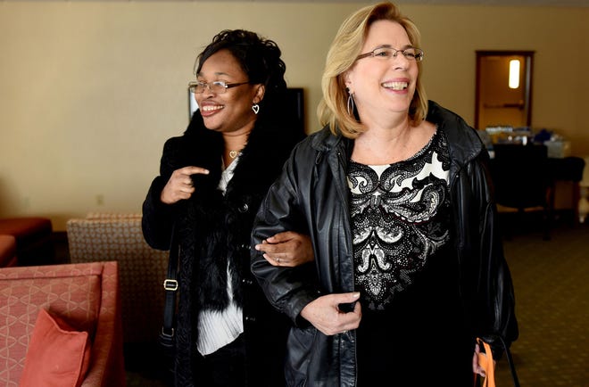 Arlinda Griffin (left) and Mary Smith at The Family House in Philadelphia. The two friends met through the Gift of Life organization, after Smith’s son died and one of his kidneys and his pancreas were donated to Griffin.