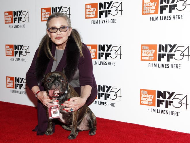 Actress Carrie Fisher attends a special screening of "Bright Lights: Starring Carrie Fisher and Debbie Reynolds" at Alice Tully Hall on Oct. 10, 2016, in New York. (Photo by Andy Kropa/Invision/AP)