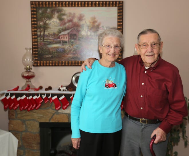 Marjory and Marion Spragg celebrated their 75th wedding anniversary on Christmas Day. (TimesReporter.com / Jim Cummings)