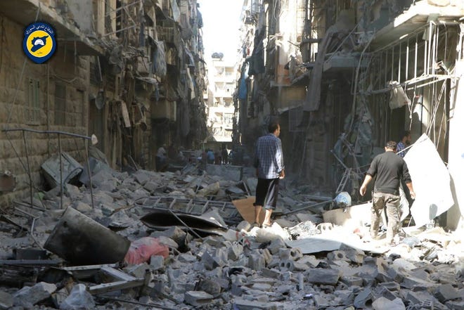 An area of Aleppo, Syria, after anti-rebel air strikes.