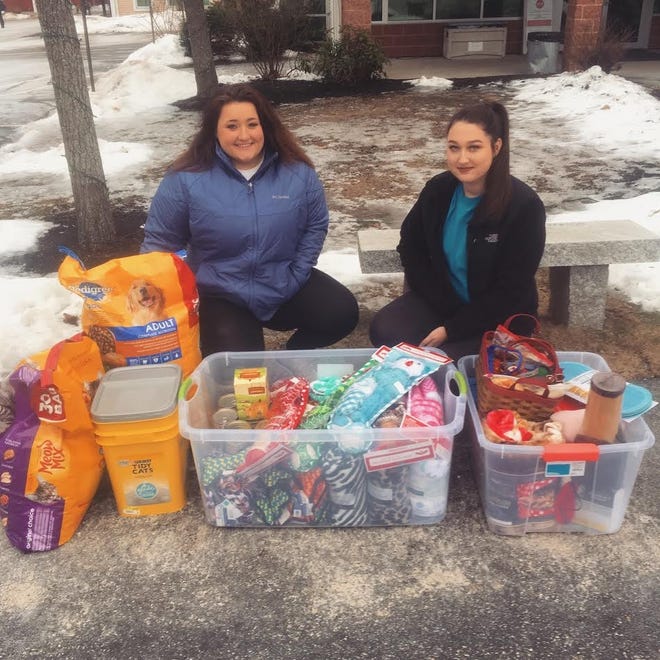 Rileigh Champagne, left, McKenna Newell and Ryan Innis (not pictured) have teamed up to raise money and purchase gift donations for local animal shelters. Photo courtesy