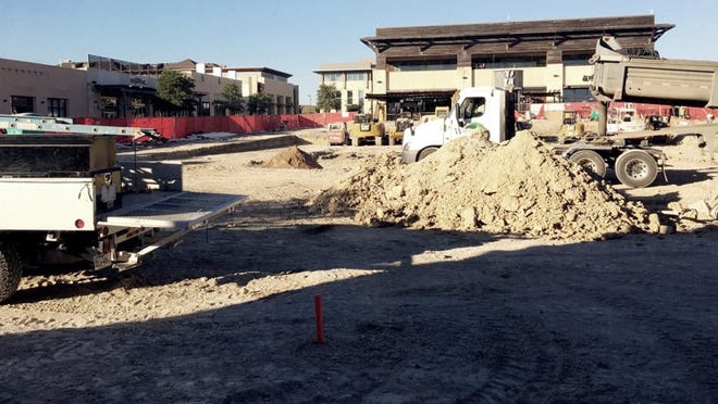 The amphitheater at the center of the Hill Country Galleria has been leveled and is being transformed into the galleria’s central plaza. (RACHEL RICE/LAKE TRAVIS VIEW)
