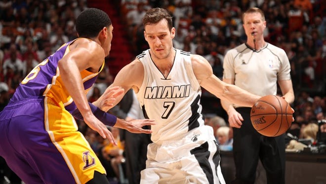 MIAMI, FL - DECEMBER 22: Goran Dragic #7 of the Miami Heat handles the ball during a game against the Los Angeles Lakers on December 22, 2016 at American Airlines Arena in Miami, Florida. NOTE TO USER: User expressly acknowledges and agrees that, by downloading and/or using this photograph, user is consenting to the terms and conditions of the Getty Images License Agreement. Mandatory Copyright Notice: Copyright 2016 NBAE (Photo by Issac Baldizon/NBAE via Getty Images)