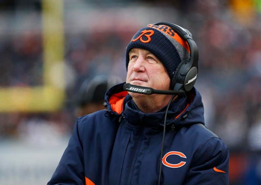 FILE - In this Saturday, Dec. 24, 2016, file photo, Chicago Bears head coach John Fox watches against the Washington Redskins during the first half of an NFL football game in Chicago. Fox has proven his turnaround skills with Carolina and Denver, getting both to Super Bowls. (AP Photo/Nam Y. Huh, File)