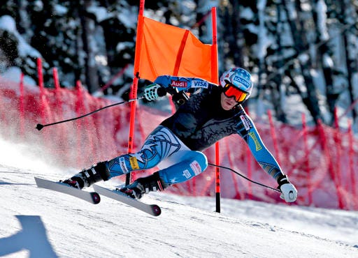 FILE - In this file photo dated Wednesday, Dec. 2, 2015, Bode Miller navigates the course as a forerunner to the Men's World Cup downhill skiing event in Beaver Creek, Colo., USA. U.S. Ski Team head coach Sasha Rearick said Thursday Dec. 29, 2016, that Bode Miller is planning to begin training to race again. (AP Photo/Nathan Bilow, FILE)