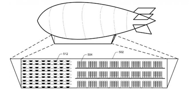 Amazon is exploring the use of giant airships to serve as mobile, flying warehouses that could help the online retail giant deliver more of its goods by drone. COURTESY AMAZON-USPTO VIA WASHINGTON POST