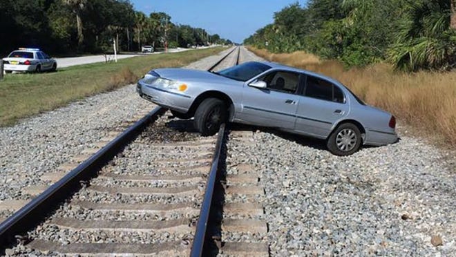 A woman left her car on train tracks north of Fort Pierce and is facing a charge of driving under the influence, the St. Lucie County Sheriff’s Office said. (Photo courtesy of the St. Lucie County Sheriff’s Office)