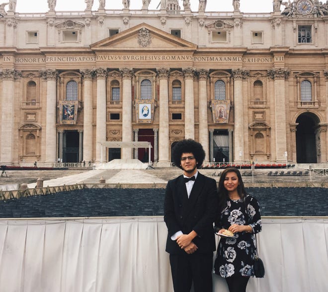 Genny Dilan and her brother Christopher outside of St. Peter's Basilica in November during a visit with the St. Thomas More Catholic Church choir. COURTESY PHOTO