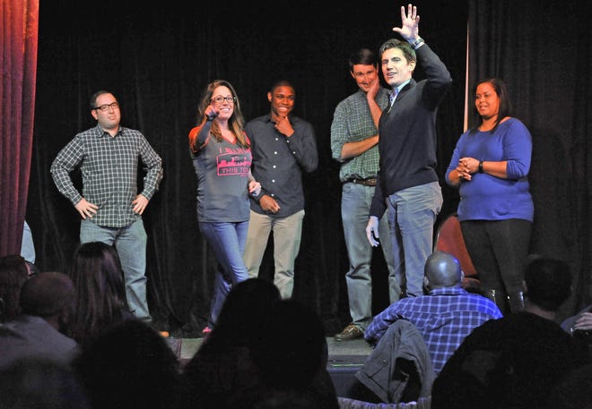 Homicide prosecutor John Kalinowski (second from right) introduces the cast of the local improv company Mad Cowford which he leads in addition to his legal career. On Friday evening December 9. 2016 he was leading his troupe at the Hourglass Pub & Coffee House on East Bay Street. (Bob Self/Florida Times-Union)