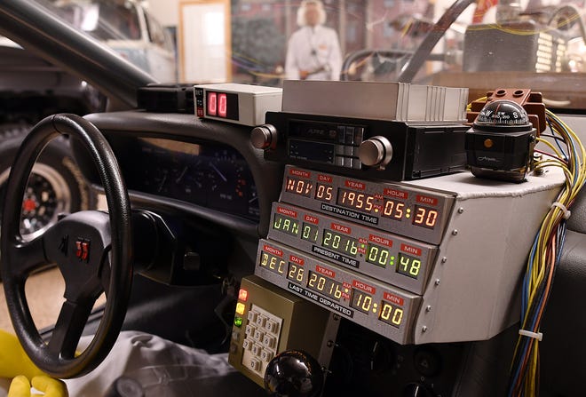 The interior of the DeLorean time machine owned by Bill Shea of Hubbardston. T&G Staff/Rick Cinclair