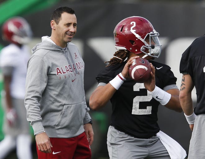 MAIN

Alabama offensive coordinator Steve Sarkisian keeps an eye on Alabama quarterback Jalen Hurts during practice at the University of South Florida in Tampa on Saturday. Staff Photo/Gary Cosby Jr.