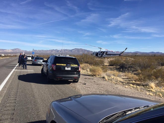 Authorities confirmed Saturday morning the two suspects who fired at least one shot at a California Highway Patrol officer during a short pursuit were taken into custody. Photo courtesy of Barstow area CHP.