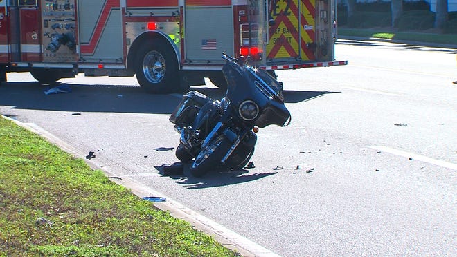 Two people on a motorcycle were injured after police said they failed to yield right of way and collided with a van on Sunday afternoon. (COURTESY OF SNN-TV)
