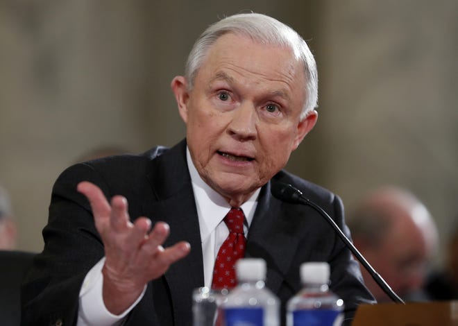 Attorney General-designate Sen. Jeff Sessions, R-Ala., testifies on Capitol Hill in Washington on Tuesday at his confirmation hearing before the Senate Judiciary Committee. ASSOCIATED PRESS/ALEX BRANDON