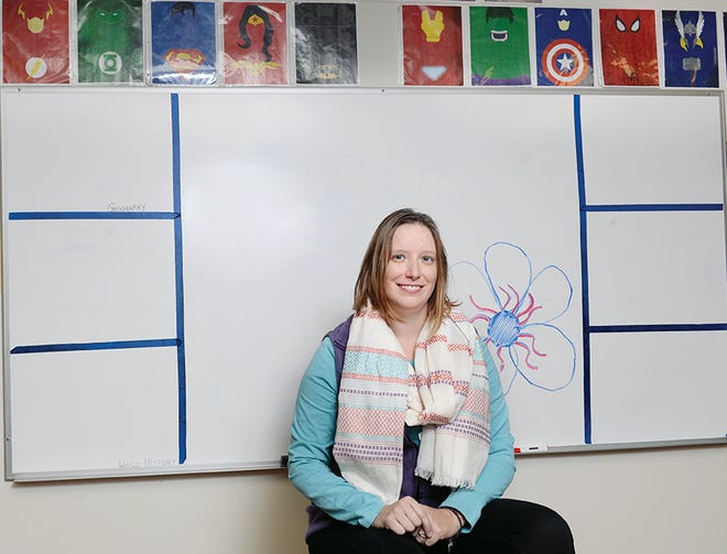 Casey Eviston has taught history at Clover Garden School for 14 years and incorporates super heroes into her teaching to relate better to her students and keep them engaged.
Steven Mantilla/Times-News